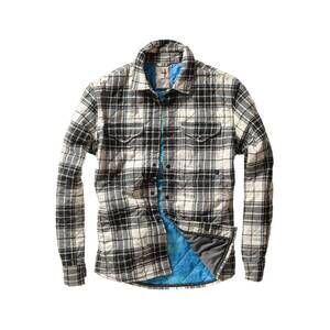NEW RELWEN men's quilted flannel shirt jacket in cream/forest tartan
